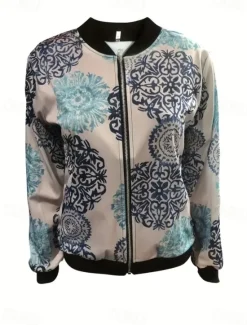 Discount Women's Casual Jacket Warm Quick Dry Zipper Pocket Elegant Fashion Daily Simple Floral Vacation Casual Daily Holiday Regular Baseball Collar Regular Fit Long Sleeve Outerwear Black Green Gray Spring Women Jackets