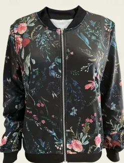Discount Women's Casual Jacket Warm Quick Dry Zipper Pocket Elegant Fashion Daily Simple Floral Vacation Casual Daily Holiday Regular Baseball Collar Regular Fit Long Sleeve Outerwear Black Green Gray Spring Women Jackets