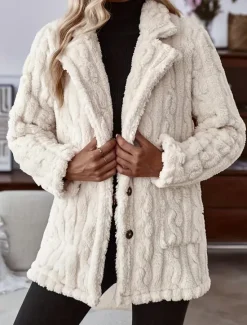 Hot Women's Casual Jacket Warm Pocket Casual Solid Color Daily Buttoned Front Long V Neck Loose Fit Long Sleeve Outerwear Spring Fall Women Jackets|Coats & Trench Coats