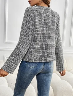 New Women's Casual Jacket Warm Breathable Buttons Casual Plaid Vacation Street Daily Wear Going out Single Breasted Short Crewneck Regular Fit Long Sleeve Outerwear Fall Winter Women Jackets|Blazers & Suits