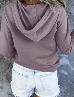 Sale Women's Casual Long Sleeve Hoodie Regular Tops Street Dailywear Patchwork Buttons Black Wine Purple Fall Winter Women Hoodies & Sweatshirts