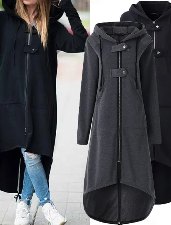 Clearance Women's Casual Long Sleeve Hoodie Long Tops Street Dailywear Zipper Pocket Black Gray Fall Winter Women Hoodies & Sweatshirts