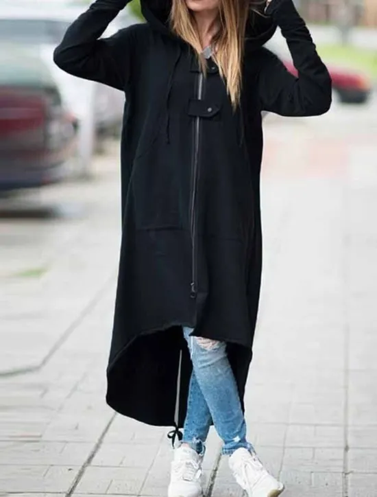 Clearance Women's Casual Long Sleeve Hoodie Long Tops Street Dailywear Zipper Pocket Black Gray Fall Winter Women Hoodies & Sweatshirts