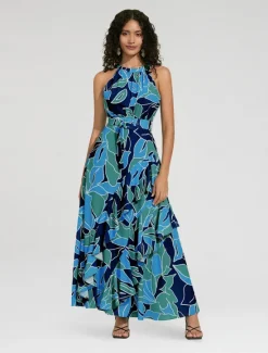 Women's Chiffon Dress Maxi Dress Purple Sleeveless Floral Ruffle Printing Spring & Summer Round Pattern Dress XS S M Women Floral Dresses|Chiffon Dresses