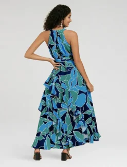 Women's Chiffon Dress Maxi Dress Purple Sleeveless Floral Ruffle Printing Spring & Summer Round Pattern Dress XS S M Women Floral Dresses|Chiffon Dresses