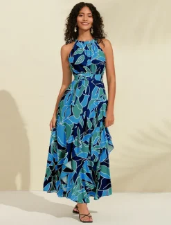 Women's Chiffon Dress Maxi Dress Purple Sleeveless Floral Ruffle Printing Spring & Summer Round Pattern Dress XS S M Women Floral Dresses|Chiffon Dresses