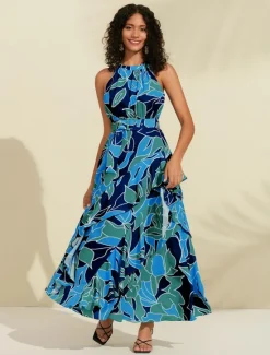 Women's Chiffon Dress Maxi Dress Purple Sleeveless Floral Ruffle Printing Spring & Summer Round Pattern Dress XS S M Women Floral Dresses|Chiffon Dresses