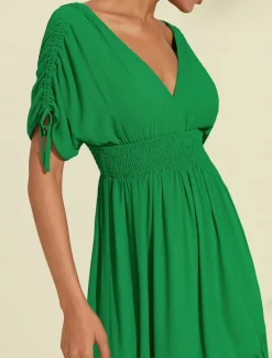 Sale Women's Chiffon Halter V Neck Tie Back Smock Maxi Dress Women Chiffon Dresses