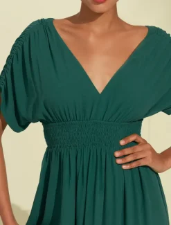Sale Women's Chiffon Halter V Neck Tie Back Smock Maxi Dress Women Chiffon Dresses