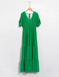 Sale Women's Chiffon Halter V Neck Tie Back Smock Maxi Dress Women Chiffon Dresses
