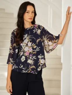 Discount Women's Chiffon Tops Floral Graphic Elegant Daily Stylish Half Sleeve Bell Sleeve Crew Neck Regular Tops Wedding Guest Work Daily Layered Summer Spring Fall Women Blouses & Shirts