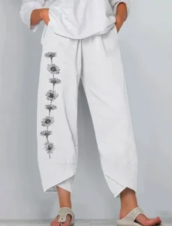 Discount Women's Chinos Baggy Pants Beach Shorts Vacation Vintage Ethnic Style Ankle-Length High Waist Floral Graphic Patchwork Wide Leg Drawstring Thermal Warm Soft Breathable Micro-elastic Formal Vacation Women Pants
