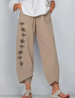 Discount Women's Chinos Baggy Pants Beach Shorts Vacation Vintage Ethnic Style Ankle-Length High Waist Floral Graphic Patchwork Wide Leg Drawstring Thermal Warm Soft Breathable Micro-elastic Formal Vacation Women Pants
