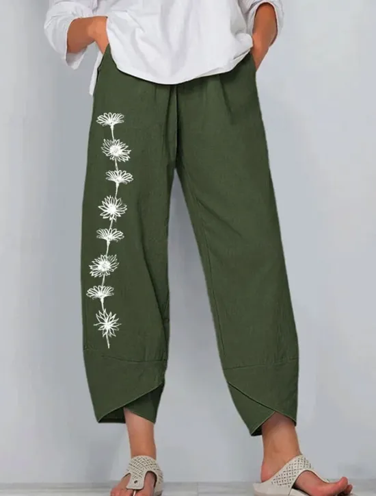 Discount Women's Chinos Baggy Pants Beach Shorts Vacation Vintage Ethnic Style Ankle-Length High Waist Floral Graphic Patchwork Wide Leg Drawstring Thermal Warm Soft Breathable Micro-elastic Formal Vacation Women Pants