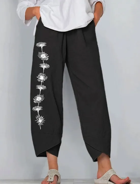 Discount Women's Chinos Baggy Pants Beach Shorts Vacation Vintage Ethnic Style Ankle-Length High Waist Floral Graphic Patchwork Wide Leg Drawstring Thermal Warm Soft Breathable Micro-elastic Formal Vacation Women Pants