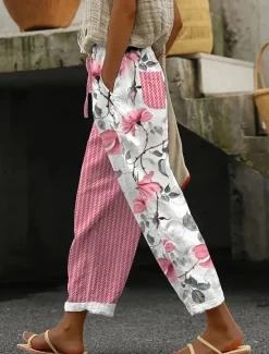 Discount Women's Chinos Baggy Pants Beach Shorts Vintage Fashion Basic Full Length High Waist Floral Graphic Plaid Printing Breathable Soft Micro-elastic Vacation Causal Casual Summer Spring Regular Fit Women Pants