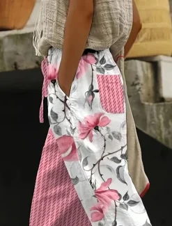 Discount Women's Chinos Baggy Pants Beach Shorts Vintage Fashion Basic Full Length High Waist Floral Graphic Plaid Printing Breathable Soft Micro-elastic Vacation Causal Casual Summer Spring Regular Fit Women Pants
