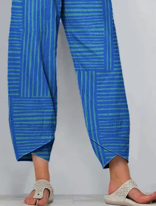 Women's Chinos Baggy Pants Beach Shorts Vacation Vintage Ethnic Style Ankle-Length High Waist Graphic Striped Geometry Patchwork Wide Leg Drawstring Soft Breathable Micro-elastic Vacation Street Women Pants