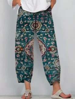 Hot Women's Chinos Baggy Pants Beach Shorts Vacation Vintage Ethnic Style Ankle-Length High Waist Graphic Patchwork Drawstring Printing Thermal Warm Soft Breathable Micro-elastic Formal Vacation Street Women Pants