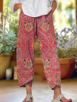 Hot Women's Chinos Baggy Pants Beach Shorts Vacation Vintage Ethnic Style Ankle-Length High Waist Graphic Patchwork Drawstring Printing Thermal Warm Soft Breathable Micro-elastic Formal Vacation Street Women Pants