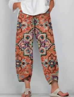 Hot Women's Chinos Baggy Pants Beach Shorts Vacation Vintage Ethnic Style Ankle-Length High Waist Graphic Patchwork Drawstring Printing Thermal Warm Soft Breathable Micro-elastic Formal Vacation Street Women Pants
