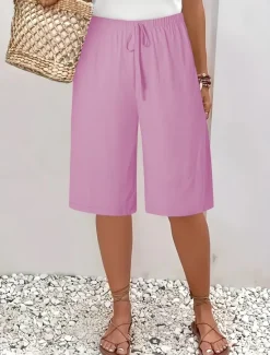 Sale Women's Chinos Bermuda shorts Vacation Fashion Basic Knee Length High Waist Plain Pocket Elastic Waistband Comfy Soft Comfortable Micro-elastic Outdoor Street Army Green Navy Black White Summer Spring Women Shorts