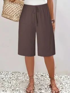 Sale Women's Chinos Bermuda shorts Vacation Fashion Basic Knee Length High Waist Plain Pocket Elastic Waistband Comfy Soft Comfortable Micro-elastic Outdoor Street Army Green Navy Black White Summer Spring Women Shorts