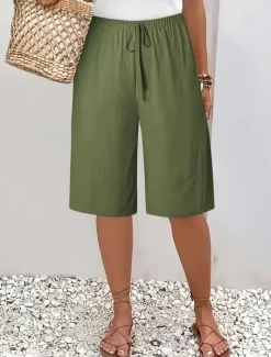 Sale Women's Chinos Bermuda shorts Vacation Fashion Basic Knee Length High Waist Plain Pocket Elastic Waistband Comfy Soft Comfortable Micro-elastic Outdoor Street Army Green Navy Black White Summer Spring Women Shorts
