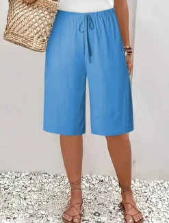 Sale Women's Chinos Bermuda shorts Vacation Fashion Basic Knee Length High Waist Plain Pocket Elastic Waistband Comfy Soft Comfortable Micro-elastic Outdoor Street Army Green Navy Black White Summer Spring Women Shorts