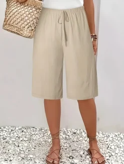 Sale Women's Chinos Bermuda shorts Vacation Fashion Basic Knee Length High Waist Plain Pocket Elastic Waistband Comfy Soft Comfortable Micro-elastic Outdoor Street Army Green Navy Black White Summer Spring Women Shorts