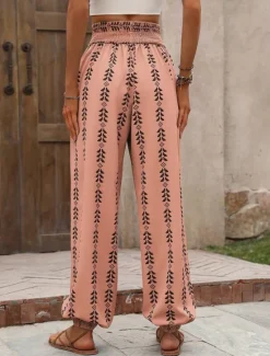 Women's Chinos Bloomers Fashion Streetwear Full Length High Waist Geometric Elastic Waistband Printing Comfy Soft Comfortable Micro-elastic Outdoor Street Blue Orange Summer Spring Regular Fit Women Pants