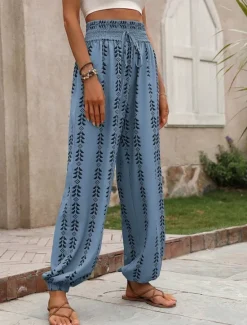 Women's Chinos Bloomers Fashion Streetwear Full Length High Waist Geometric Elastic Waistband Printing Comfy Soft Comfortable Micro-elastic Outdoor Street Blue Orange Summer Spring Regular Fit Women Pants