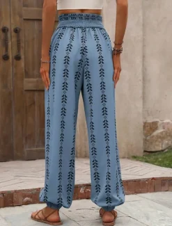 Women's Chinos Bloomers Fashion Streetwear Full Length High Waist Geometric Elastic Waistband Printing Comfy Soft Comfortable Micro-elastic Outdoor Street Blue Orange Summer Spring Regular Fit Women Pants