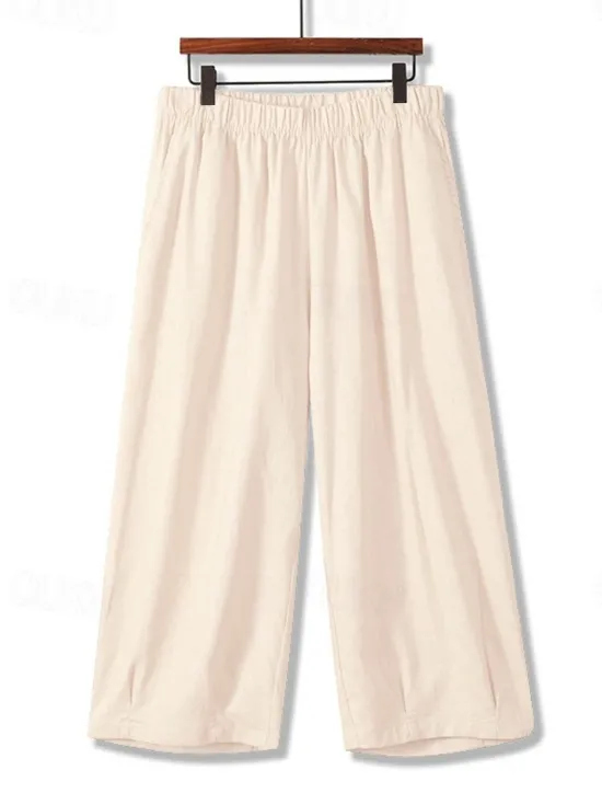Sale Women's Chinos Fashion Basic Full Length Medium Waist Plain Pocket Comfort Outdoor Inelastic Vacation Street Daily Earth Yellow Violet White Army Green Summer Spring Loose Fit Women Pants|Pants