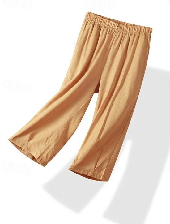 Sale Women's Chinos Fashion Basic Full Length Medium Waist Plain Pocket Comfort Outdoor Inelastic Vacation Street Daily Earth Yellow Violet White Army Green Summer Spring Loose Fit Women Pants|Pants