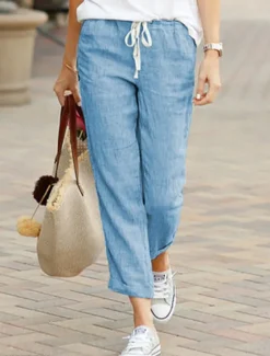 Sale Women's Chinos Fashion Basic Full Length Medium Waist Plain Pocket Drawstring Comfort Outdoor Micro-elastic Vacation Street Daily Black Dark Navy Sky Blue Orange Summer Spring Regular Fit Women Pants