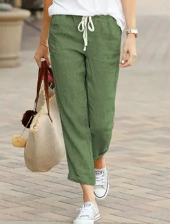 Sale Women's Chinos Fashion Basic Full Length Medium Waist Plain Pocket Drawstring Comfort Outdoor Micro-elastic Vacation Street Daily Black Dark Navy Sky Blue Orange Summer Spring Regular Fit Women Pants