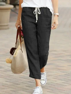 Sale Women's Chinos Fashion Basic Full Length Medium Waist Plain Pocket Drawstring Comfort Outdoor Micro-elastic Vacation Street Daily Black Dark Navy Sky Blue Orange Summer Spring Regular Fit Women Pants