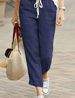 Sale Women's Chinos Fashion Basic Full Length Medium Waist Plain Pocket Drawstring Comfort Outdoor Micro-elastic Vacation Street Daily Black Dark Navy Sky Blue Orange Summer Spring Regular Fit Women Pants