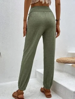 Clearance Women's Chinos Fashion Streetwear Full Length High Waist Plain Pocket Comfy Soft Comfortable Micro-elastic Outdoor Street Black Blue Khaki Army Green Spring & Fall Regular Fit Women Pants