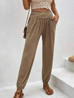 Clearance Women's Chinos Fashion Streetwear Full Length High Waist Plain Pocket Comfy Soft Comfortable Micro-elastic Outdoor Street Black Blue Khaki Army Green Spring & Fall Regular Fit Women Pants