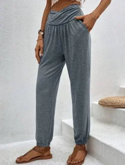 Clearance Women's Chinos Fashion Streetwear Full Length High Waist Plain Pocket Comfy Soft Comfortable Micro-elastic Outdoor Street Black Blue Khaki Army Green Spring & Fall Regular Fit Women Pants