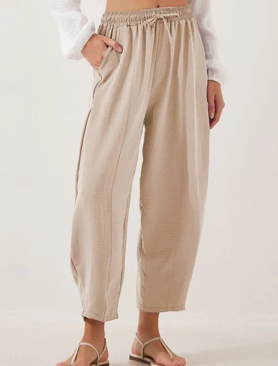 New Women's Chinos Fashion Streetwear Basic Full Length High Waist Plain Pocket Elastic Waistband Comfy Soft Comfortable Micro-elastic Outdoor Street Blue Brown Khaki Light Blue Summer Spring Loose Fit Women Pants