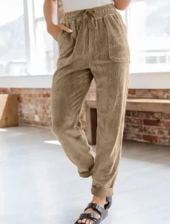 Women's Chinos Fashion Streetwear Full Length High Waist Plain Pocket Elastic Waistband Comfy Soft Comfortable Micro-elastic Outdoor Street Black Navy Blue Khaki Spring & Fall Regular Fit Women Pants