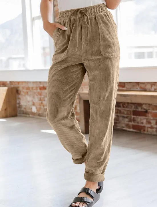 Women's Chinos Fashion Streetwear Full Length High Waist Plain Pocket Elastic Waistband Comfy Soft Comfortable Micro-elastic Outdoor Street Black Navy Blue Khaki Spring & Fall Regular Fit Women Pants