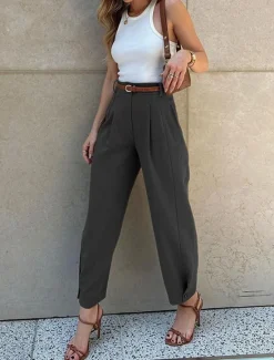 New Women's Chinos Fashion Streetwear Work Full Length High Waist Plain Pocket Comfy Soft Comfortable Micro-elastic Outdoor Street Black Coffee Spring & Fall Regular Fit Women Pants