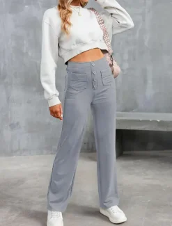 Best Women's Chinos Fashion Streetwear Full Length High Waist Plain Patchwork Pocket Comfort Outdoor Micro-elastic Vacation Street Daily Robin's Egg Blue Grey Black White Summer Spring Fall Regular Fit Women Pants