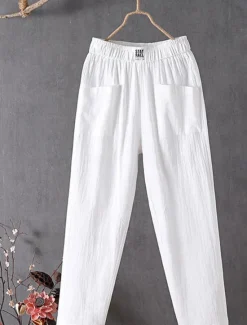 Hot Women's Chinos Harem Pants Solid Color Vintage Fashion Streetwear Ankle-Length High Waist Plain Pocket Elastic Waist Comfort Outdoor Micro-elastic Vacation Street Daily Apricot Grey Black White Women Pants