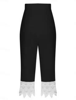 Outlet Women's Chinos Leggings Fashion Streetwear Calf-Length High Waist Plain Lace Patchwork Comfy Soft Comfortable Micro-elastic Outdoor Street Black Wine Blue Summer Regular Fit Women Leggings