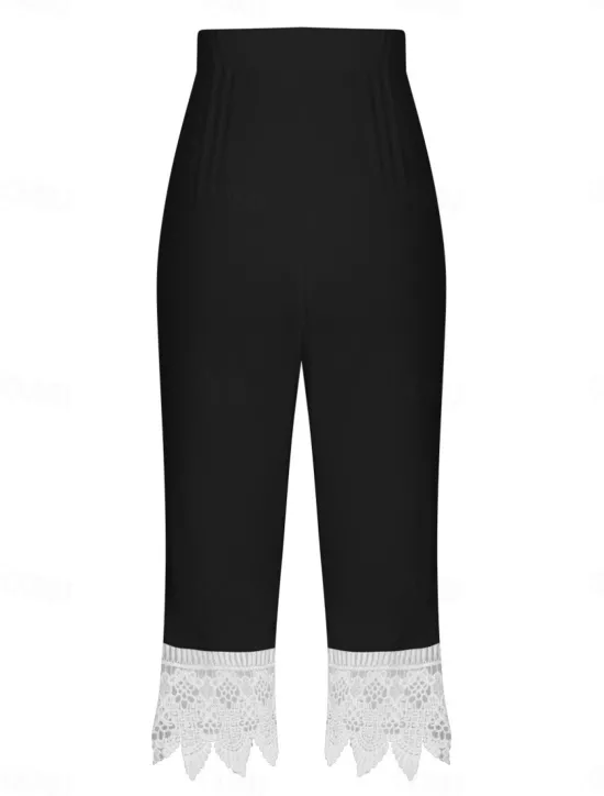 Outlet Women's Chinos Leggings Fashion Streetwear Calf-Length High Waist Plain Lace Patchwork Comfy Soft Comfortable Micro-elastic Outdoor Street Black Wine Blue Summer Regular Fit Women Leggings